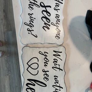 Rustic White Script wedding Wall Signs - Set of 2